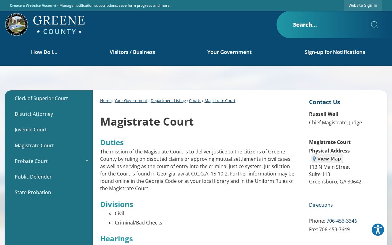 Greene County criminal court cases Magistrate Court first appearance
