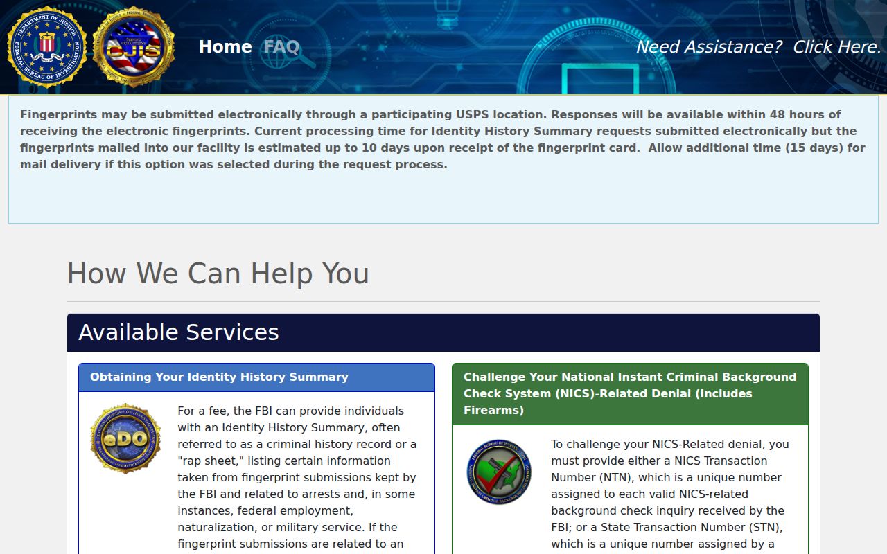 Greene County criminal history FBI electronic record request portal